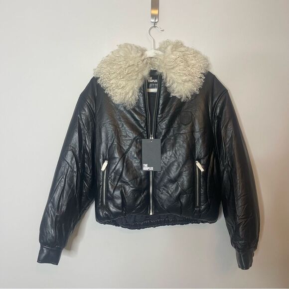 $715 THE KOOPLES Faux Leather Puffer Jacket NWT LARGE - Picture 8 of 13